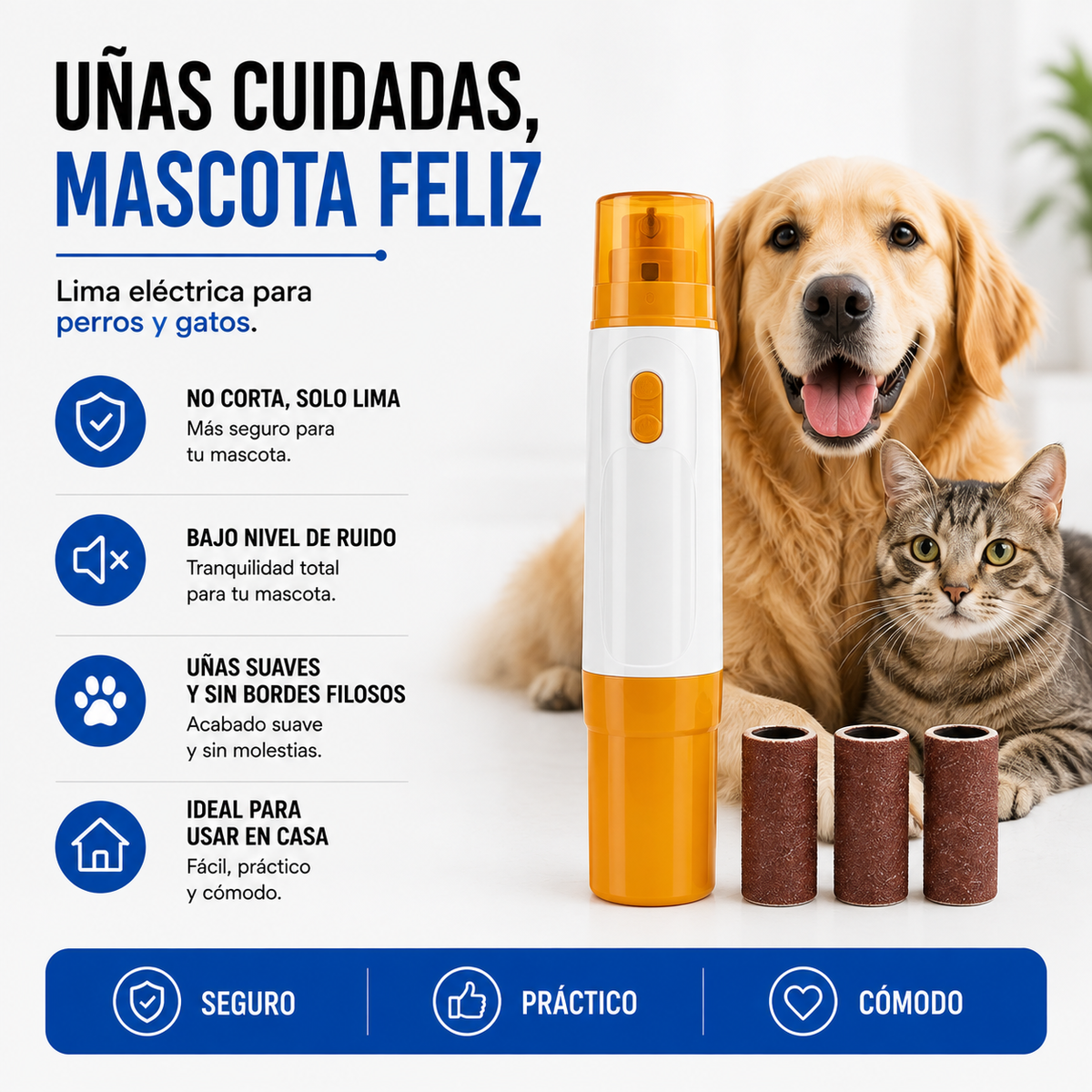 Lima Eléctrica Premium para Uñas de Perros y Gatos | Segura, Silenciosa y Fácil de Usar