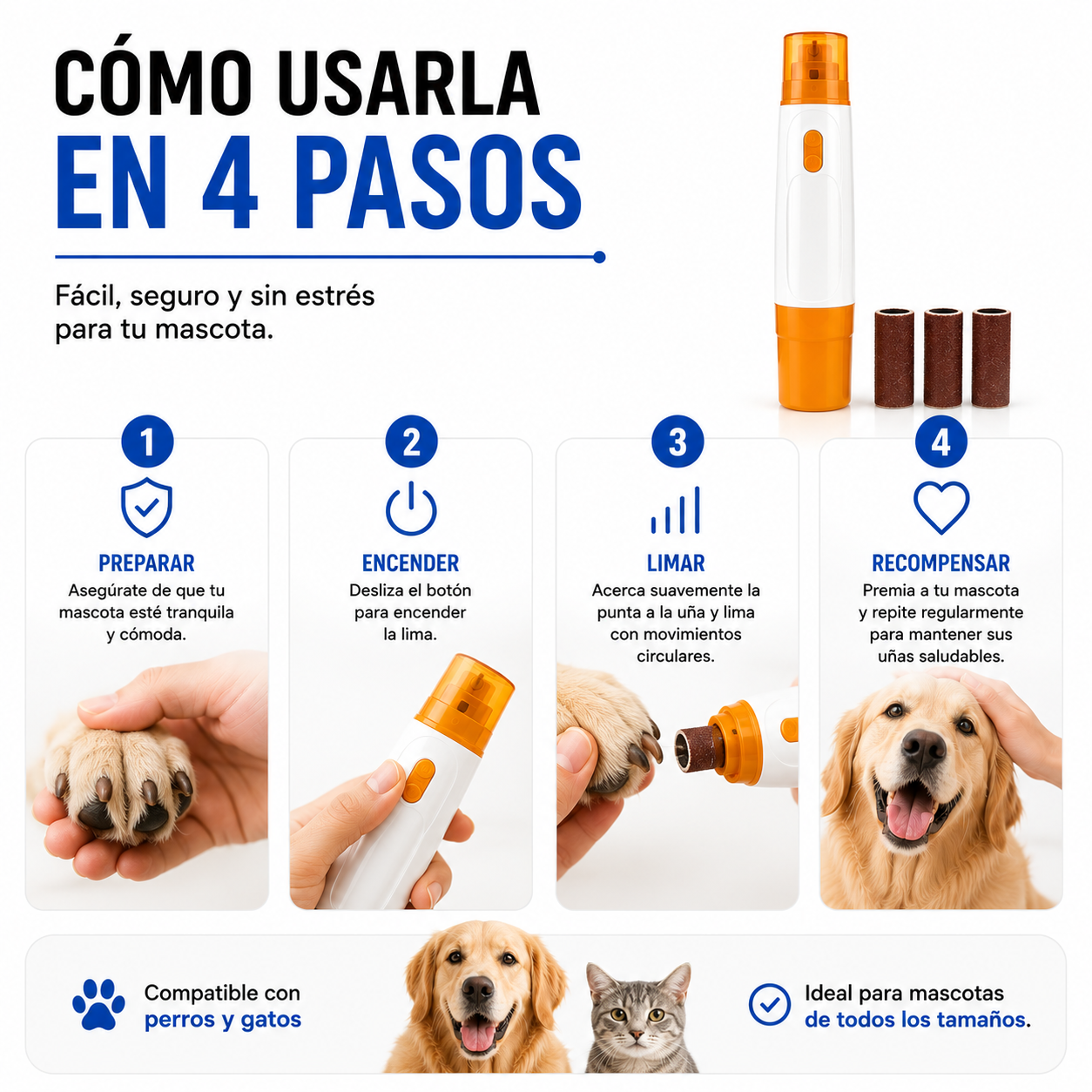 Lima Eléctrica Premium para Uñas de Perros y Gatos | Segura, Silenciosa y Fácil de Usar