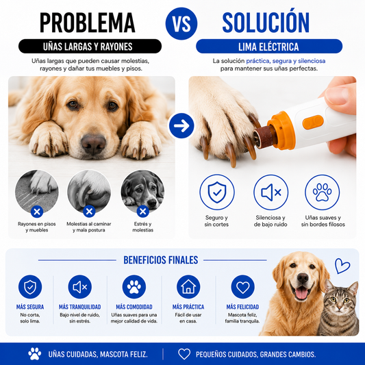 Lima Eléctrica Premium para Uñas de Perros y Gatos | Segura, Silenciosa y Fácil de Usar