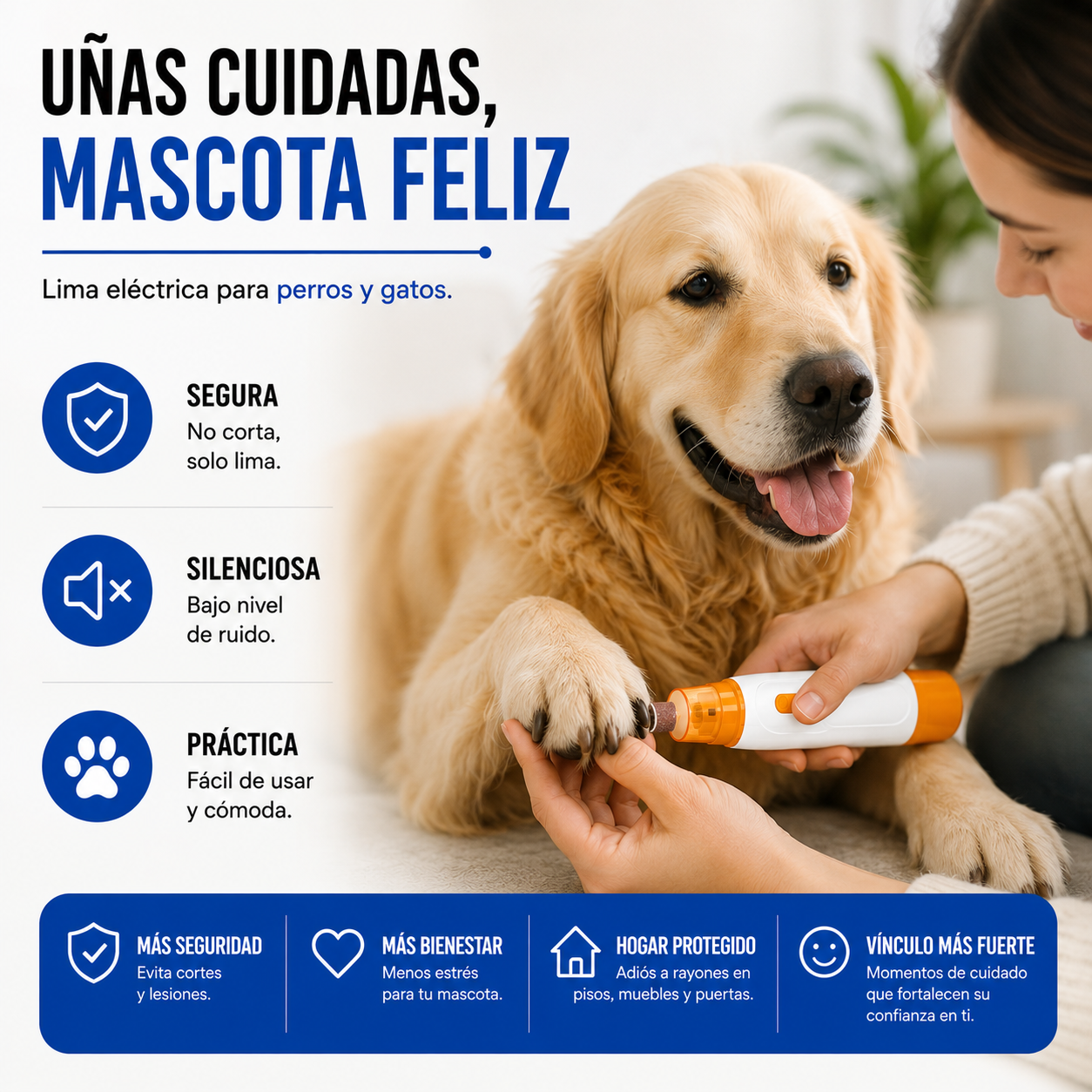 Lima Eléctrica Premium para Uñas de Perros y Gatos | Segura, Silenciosa y Fácil de Usar