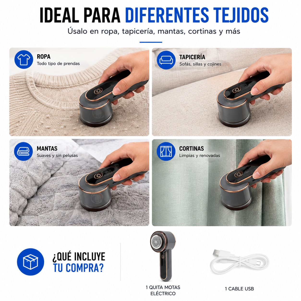 Quita Motas Eléctrico Recargable USB | Renueva tu Ropa en Minutos